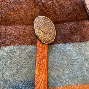 Embossed Leather Belt with Ornate Bucklekids hart buckle and belt
